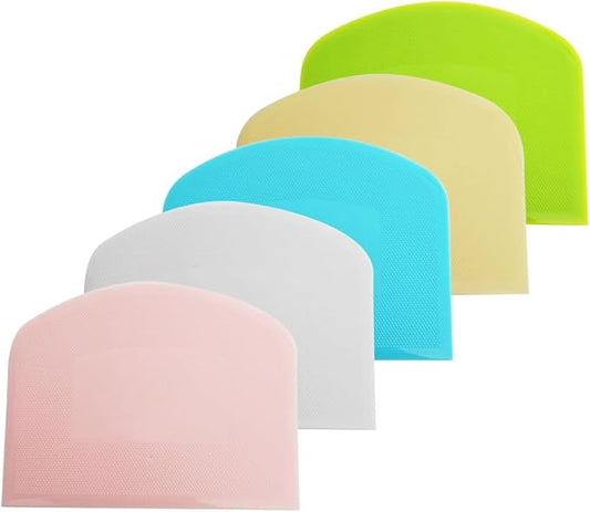 5 Pack Flexible Plastic Dough Scrapers, Multipurpose Bench Cutters for Bread Cake Pastry, Pastry Dividers, Lightweight Baking Tools for Home Kitchen, Bakery, Cooking Class