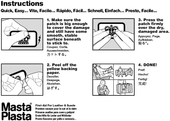 MastaPlasta Instant Self-Adhesive Premium Leather Repair Patch. Black Bandage 4" x 1.5" (10 x 4cm). DIY Upholstery-Quality Patches for Couches, Car Interiors, Bags