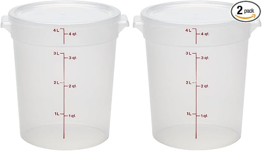 Cambro Food Storage Containers with Lids (BPA-Free) - 4 Quart - Food Grade Buckets with Lids (2 Pack) - For Dough Proofing and Brining (Translucent)