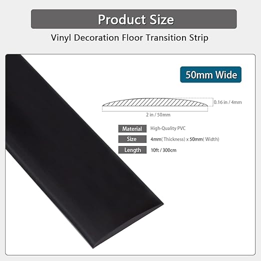 Floor Transition Strip 2" Self Adhesive Flat Vinyl Flooring Transitions Strip with Strong Backing (5cm, 10FT, Black)