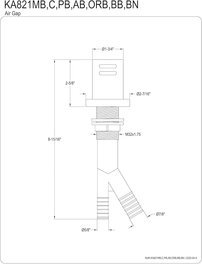 Kingston Brass KA821BN Trimscape Dishwasher Air Gap, Brushed Nickel