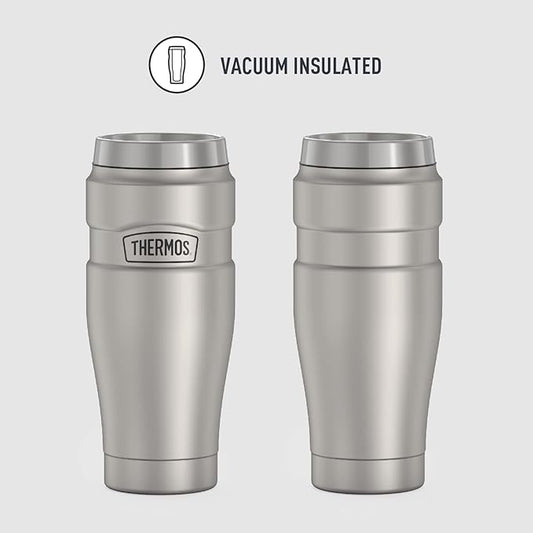 THERMOS Stainless King Travel Tumbler, 16 Ounce, Vacuum-Insulated | Matte Steel | Pack of 4