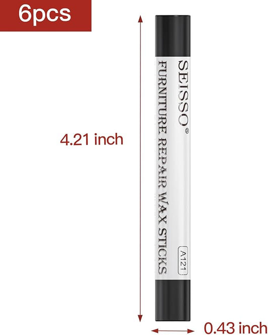 SEISSO Furniture Repair Crayon, 6 PCS Wood Filler Sticks, Scratch Repair Wax, Furniture Marking Repair for Scratch, Cracks, Hole, Table, Cabinets, Laminate Wood Floor, Guitar, Instrument, Black