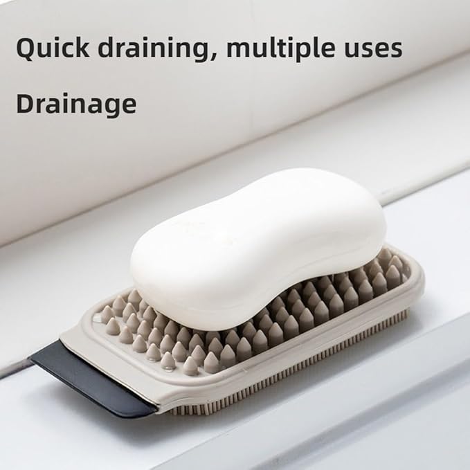3-in-1 Silicone Dish Sponge-Food-Grade BPA-Free Cleaning Brush with Dual-Sided Comb&Scraper,Hanging Hole for Easy Storage,Fast-Dry Reusable Kitchen Gadget for Dishes/Fruits/Vegetables (Grey 2PCS)