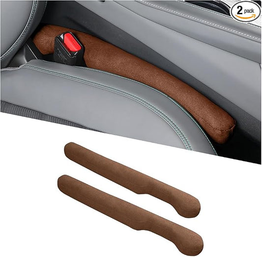2PCS Car Seat Gap Filler, 2PCS Leather Between Chair Console Gap Plug to Impede ltems from Dropping, Automotive Interior Seat Seam Guard Stopper, Universal for Sedan RV Truck (Brown)