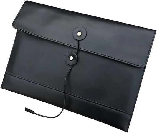 Vintage pu Leather 13.5" Certificate File Sleeve Case Business Manila Clutch Envelope Bag Office Documents Folder (Black)