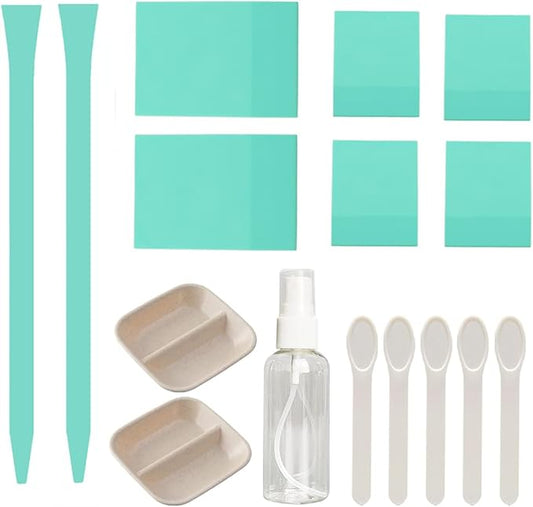 DGAGA 16 Packs Chalk Paste Squeegee Set Screen Printing Tools for Painting Chalk Paste/Ink, 2PCS Silk Screen Stencils Rubber Mini Squeegees Sticks Pens, 5 Stir Sticks, 2 Color Trays and Spray Bottle