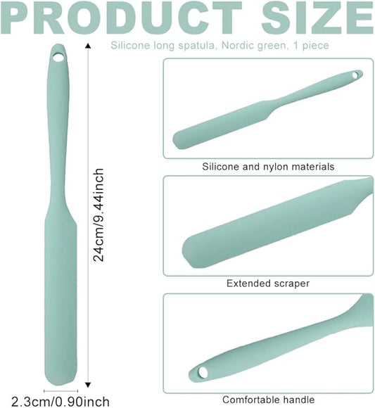 Silicone Jar Spatula,Non-Stick Heat Resistant Kitchen Thin Spatula,Sourdough Stirring Stick,Jam Spreader for Peanut Butter,Cake Cream Butter Spatulas for Scraping Icing Bread Cream (Light green)