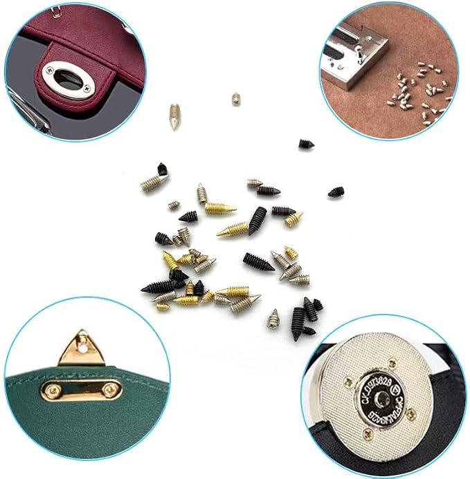 450 Pcs Nickel Plated Tip Screws Pointed Cross Slot Leather Accessories 3 Colors 5 Sizes Belt Screws Include M2x3，M2.5x4，M2.5x6，M3x5，M3x8 with 2mm Screwdriver for Belt Buckle Wallet Handbag Purse