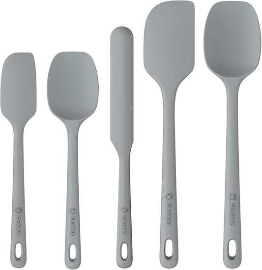 ChefAide 5 Pieces Silicone Spatula Set, Food Grade Rubber Spatula, Upgrade Strong Handle with Ergonomic Grip, Heat Resistant Up to 600°F for Nonstick Cookware, Cooking