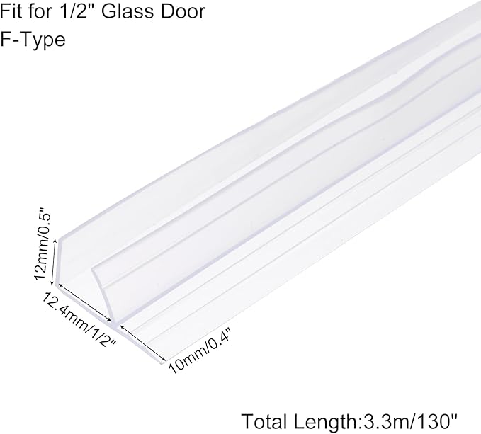 uxcell Shower Door Side Seal, F-Type Shower Door Sweep for 3/8" Glass 130" Long Silicone Frameless Glass Door Seal Strip, Stop Shower Leaks, Clear