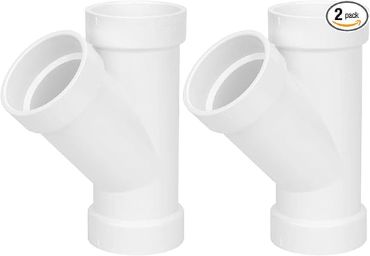 2Pack 2" PVC 45 Degree Wye DWV Pipe Fittings (Socket x Socket x S) SCH40 PVC DWV Sanitary Y-TEE Pipe Fittings Connectors for Drain, Waste, Vent