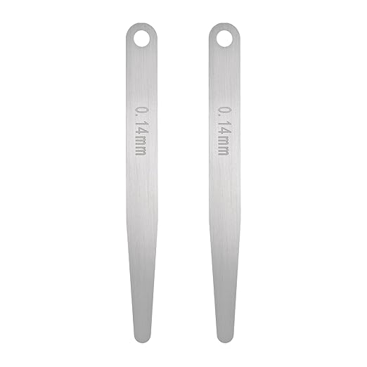 HARFINGTON 2pcs Metric Thickness Feeler Gauge 0.14mm Single Blade Oval Feeler Gauge 304 Stainless Steel Gap Measuring Tool for Repair Valve Guitar Spark Plug