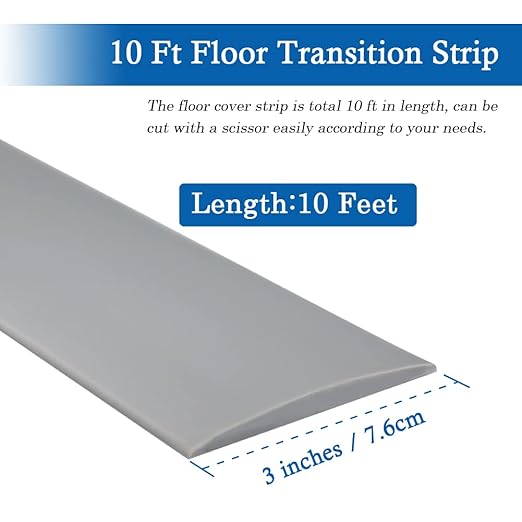 Floor Transition Strip Self Adhesive Floor Cover Strips Laminate 3" Wide Vinyl Flat Divider Transitions (7.5cm, 10Ft, Gray)
