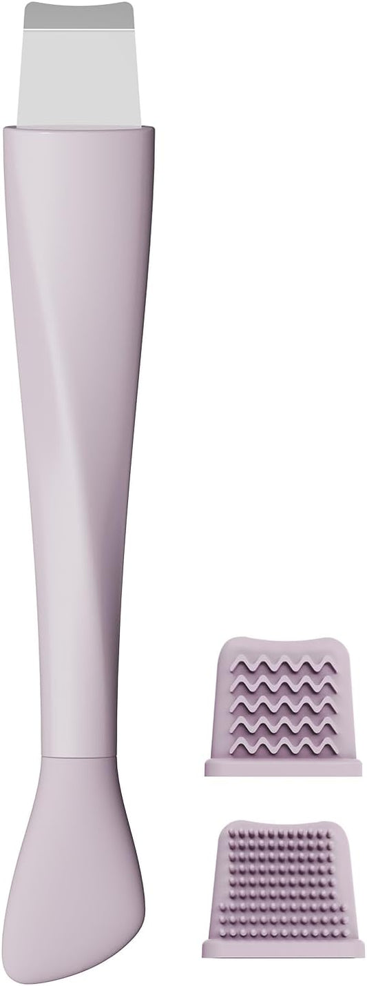 Blackhead Remover Tool, Stainless Steel Face Scraper, Skin Scrubber Face Spatula for Deep Cleansing, 3-in-1 Skin Care Tool with Blackhead Scraper, Mask Applicator & 2 Silicone Heads (Purple)