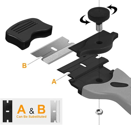 Ainiv Razor Blade Scraper, 2-in-1 Scraper Tool with 10PCS Metal Blades and 10PCS Plastic Blades, Multi-funtional Cleaning Razor Scraper for Stickers, Labels, Caulk, Adhesive, Paint Removal (2 Pack)