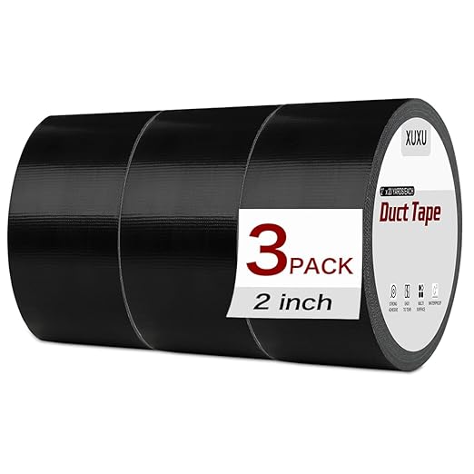 XUXU 3Pack Black Duct Tape Heavy Duty Waterproof Strong Adhesive Duct Tape Bulk for Indoor Outdoor Repairs 60 Yards x 2 Inch Total