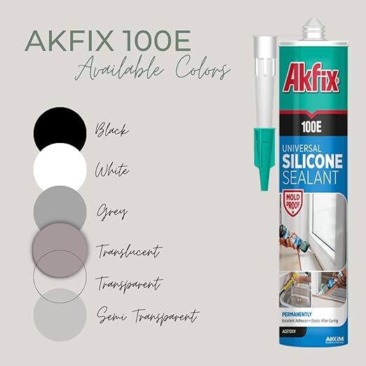 Akfix 100E RTV Black Silicone Caulk (1x10.1 fl.oz.) - 100% Waterproof Silicone Sealant for Kitchen and Bathroom, Shower, Toilet, Sink, Window and Door, UV Resistant, Flexible | Black, 1 Pack