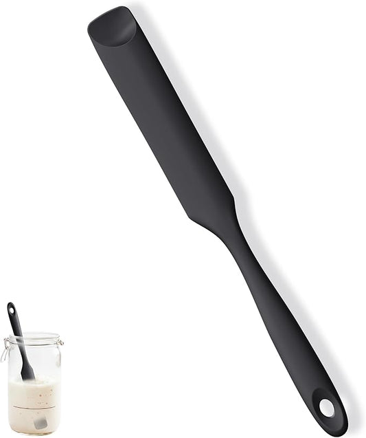 U-Taste Silicone Jar Spatula for Sourdough Starter: Long Skinny Food-Grade Jam Spreader, Sturdy Stirring Stick Bowl Scraper with Flexible Spoon Tip, Mixing Icing Tool, Peanut Butter Knife (Black)