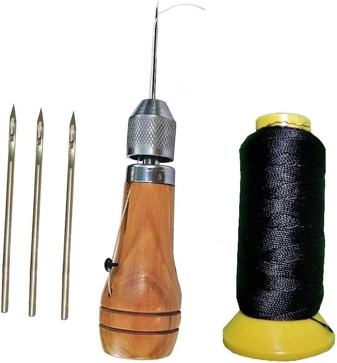 Swift Stitch Hand Sewing Awl Kit Leather Canvas Repair Saddles Coat Seat (Waxed Black Thread)