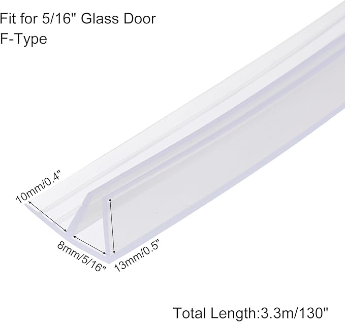 uxcell Shower Door Side Seal, F-Type Shower Door Sweep for 5/16" Glass 130" Long Silicone Frameless Glass Door Seal Strip, Stop Shower Leaks, Clear