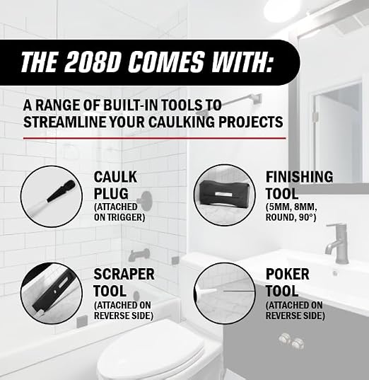 Newborn Octogun 208D Drip-Free Caulk Gun - Integrated 4-Sided Tooling Square & 2-Sided Scraper | 12:1 Thrust Ratio | Lightweight Plastic Design with Revolving Barrel