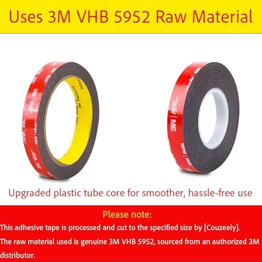 Double Sided Tape Heavy Duty, Waterproof Mounting Foam Tape, 16.5ft Length, 2.56in Width, High Temperature Resistant Adhesive Tape for Car, LED Strip Light, Office Decor, Uses VHB 5952 Raw Material