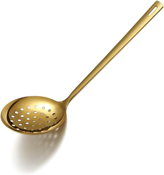 Gold Skimmer, Berglander Metal Strainer With Titanium Gold Plating, Kitchen Cooking Skimmers For Non-Stick Cookware, Dishwasher Safe, Easy to Clean