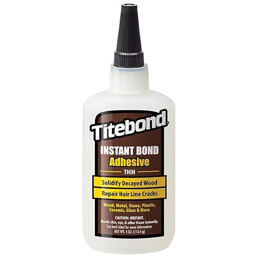 Titebond Instant Bond Thin Adhesive, 3-second Bond, Home Repair, Woodworking, Crafts, Hairline Cracks, Filling Wood Knots, 4 oz. 6202