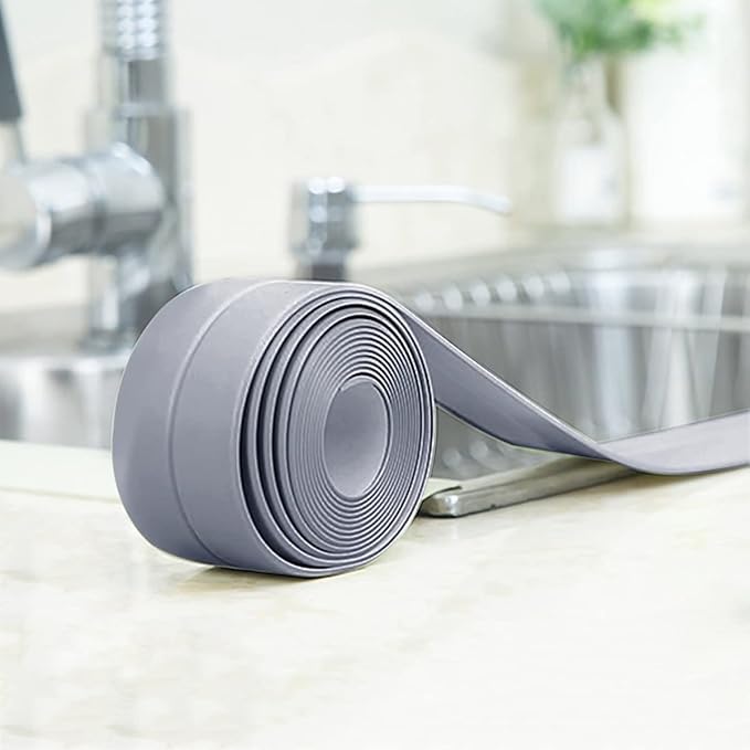 Caulk Strip Tape, Waterproof Dustproof PVC Self Adhesive Caulking Sealing Tape for Kitchen Sink Toilet Bathroom Shower Bathtub Wall(0.86" x11',Grey)