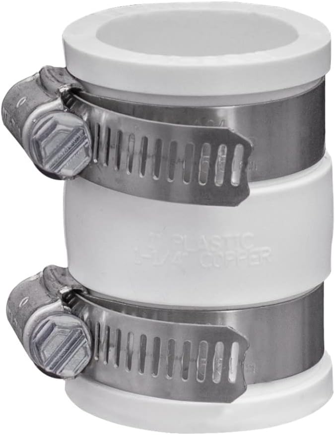 Fernco 1056-100 1-in. Flexible PVC Pipe Coupling for Plastic and Copper Plumbing Connections in White