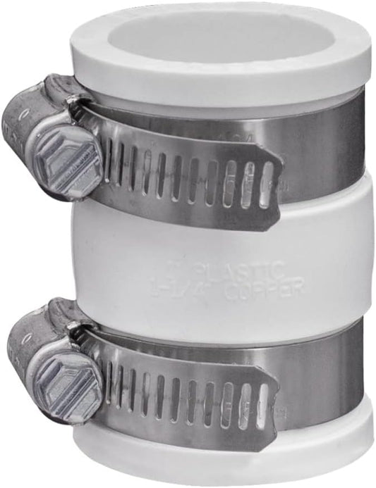 Fernco 1056-100 1-in. Flexible PVC Pipe Coupling for Plastic and Copper Plumbing Connections in White