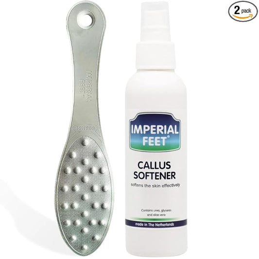 Imperial Feet Callus Remover for Feet Extra Strength Set – Callus Softener Spray + Stainless Steel Foot File, Hard Skin Remover for Dry Cracked Heels, Foot Dead Skin Remover for Pedicure