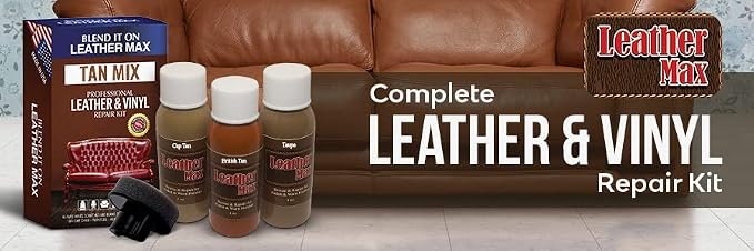 Leather Max Quick Blend Refinish and Repair Kit, Restore Couches, Recolor Furniture & Repair Car Seats, Jackets, Sofa, Boots / 3 Color Shades to Blend with Leather Vinyl Bonded and More (Tan Mix)