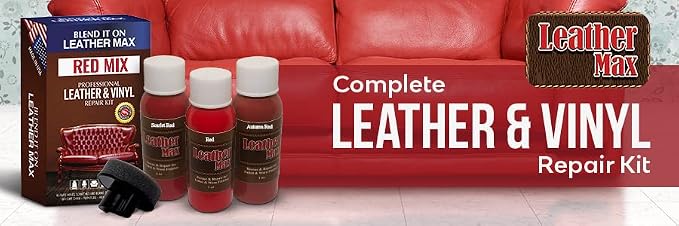 Leather Max Quick Blend Refinish and Repair Kit, Restore Couches, Recolor Furniture & Repair Car Seats, Jackets, Sofa, Boots / 3 Color Shades to Blend with/Leather Vinyl Bonded and More (Red Mix)