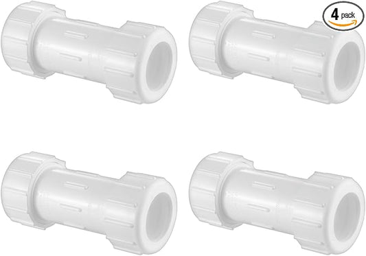 LESSO 1/2 Inch PVC Compression Coupling, Pipe Connection, IPS Coupling, Compression Fitting, Quick Connecting Piping and Repairs of PVC Pipe, 1/2" SCH 40, White 4 Pack