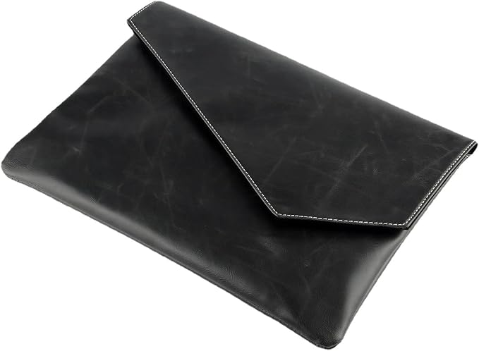 Vintage pu Leather 13.5" Business Clutch Envelope Bag Documents Certificate Laptop Sleeve Case Office File Folder (Black)