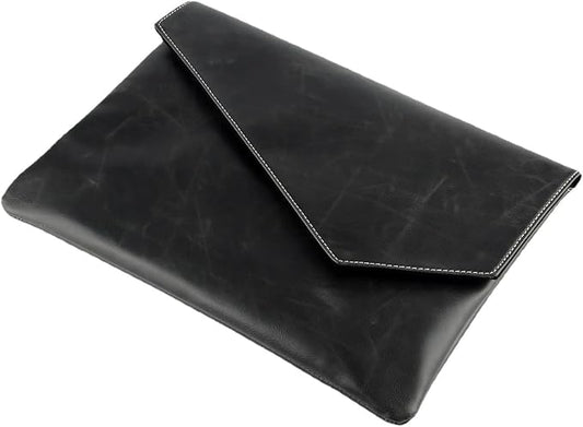 Vintage pu Leather 13.5" Business Clutch Envelope Bag Documents Certificate Laptop Sleeve Case Office File Folder (Black)