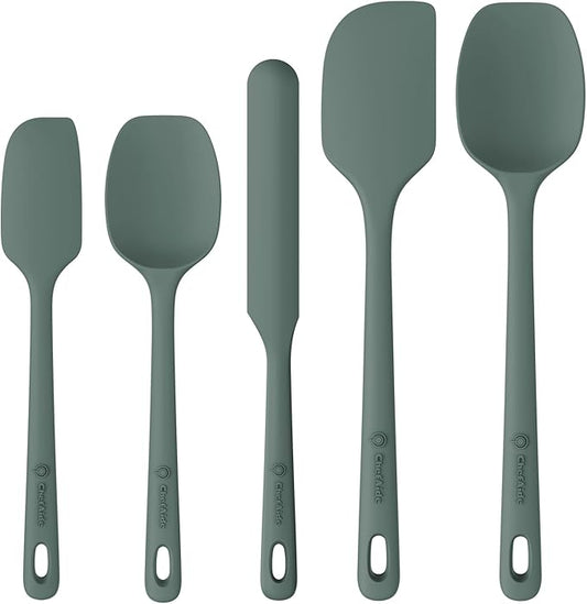 ChefAide 5 Pieces Silicone Spatula Set, Food Grade Rubber Spatula, Upgrade Strong Handle with Ergonomic Grip, Heat Resistant Up to 600°F for Nonstick Cookware, Cooking