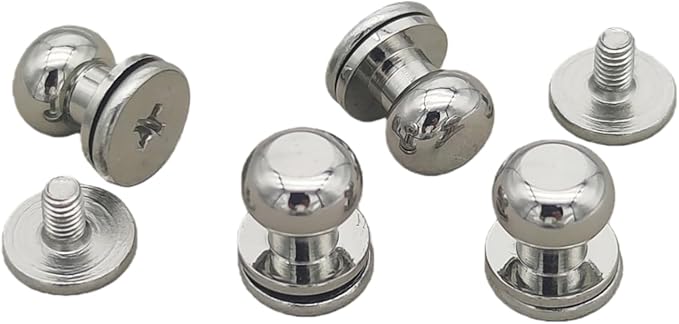 Denailey 12 Sets Solid Brass Round Head Button Stud Screw Leather Rivet Chicago Screws Button Rivets for Leather Craft Belt Wallet Handbag Repairs Decoration (Round Head Size 8mm, Shiny Silver)