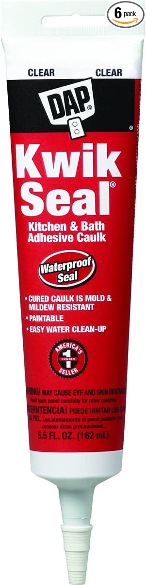 DAP 18008 6 Pack 5.5 oz. Kwik Seal Kitchen and Bath Adhesive Caulk, Clear