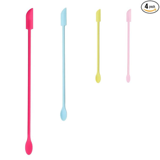 Mini Spatula Silicone Spatula Set, 4pcs Small Makeup Scrapers for Cosmetics, Reusable Beauty Tiny Tools, Thin Jar Scraper, Get Last of Makeup Out