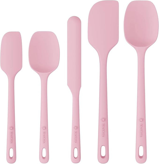 ChefAide 5 Pieces Silicone Spatula Set, Food Grade Rubber Spatula, Upgrade Strong Handle with Ergonomic Grip, Heat Resistant Up to 600°F for Nonstick Cookware, Cooking
