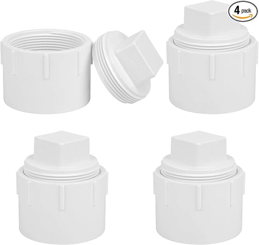 4Pack 2" PVC DWV Female Adapter with Plug Pipe Fitting SCH40 2" PVC DWV Flush Female Sewer Cleanout Cap Cover for pipe, Drainage Piping System, RV