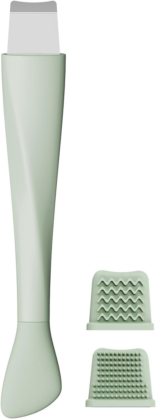 Blackhead Remover Tool, Stainless Steel Face Scraper, Skin Scrubber Face Spatula for Deep Cleansing, 3-in-1 Skin Care Tool with Blackhead Scraper, Mask Applicator & 2 Silicone Heads (Green)