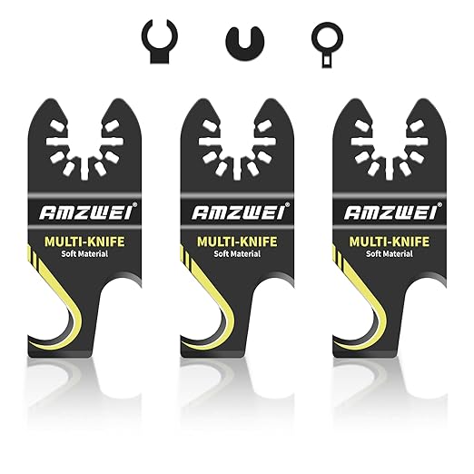 AMZWEI 3PCS Hook Knife Oscillating Multi Tool Blade, Hook Push Pull Scraper Saw Blades for Roofing Shingles, PVC Floor Carpet, Cardboard Cutting, Compatible with Dewalt Milwaukee Craftsman Ryobi