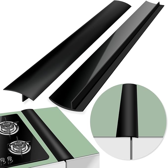 2 Pack Flexible Kitchen Stove Gap Covers, Silicone Gap Fillers Between Counter and Stovetop,Washer, Oven, Dryer, Easy to Wipe, Food grade silicone material (Black,25in)