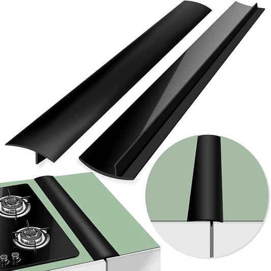 2 Pack Flexible Kitchen Stove Gap Covers, Silicone Gap Fillers Between Counter and Stovetop,Washer, Oven, Dryer, Easy to Wipe, Food grade silicone material (Black,21in)