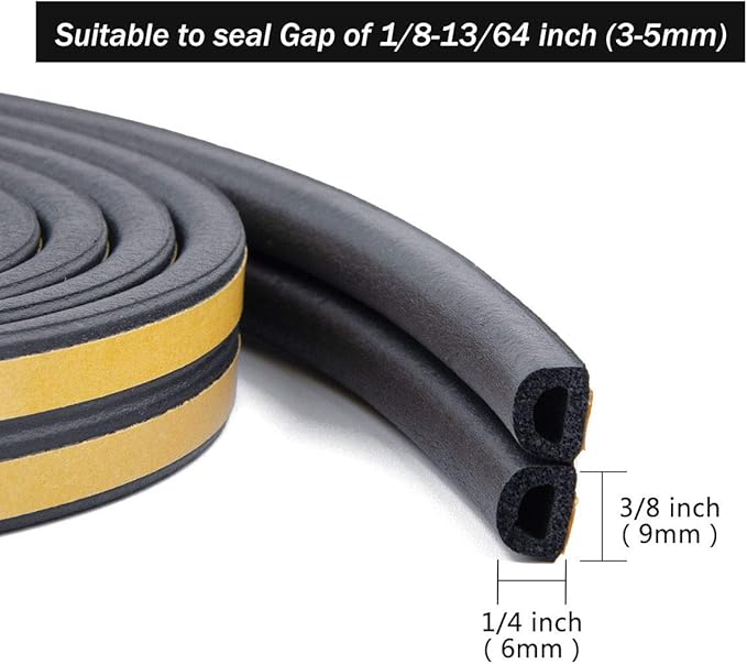 CloudBuyer Door & Window Weather Stripping, Soundproof Insulation Seal Strip with Self-Adhesive Rubber Collision Protection, 16.5 Ft (Black)