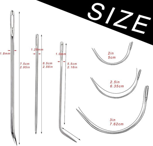 20 Pcs Leather Sewing Needles,Heavy Duty Sewing Needles Kit Include Curved Leather Needle,Sack Needle,Hand Sewing Needle,Leather Needles for Upholstery,Leather Craft,Carpet Canvas Repair